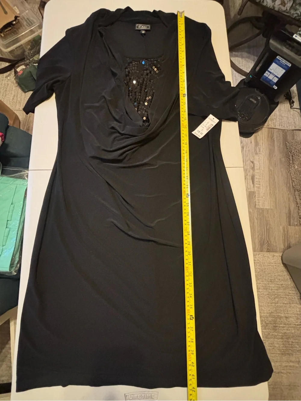 dressbarn Black Draped Neck Dress Jacket with Sequin Panel 18 0020S